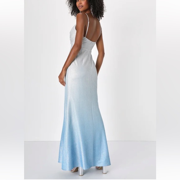 Dazzling Brilliance Silver & Blue Ombre Lurex Maxi Dress Small NWT Formal - Picture 6 of 6